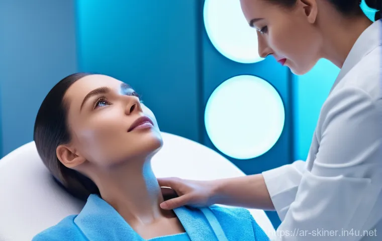 피부관리사의 클리닉에서의 팀워크 사례 - **Prompt:** A highly skilled female dermatologist, in her late 30s with professional attire, meticul...