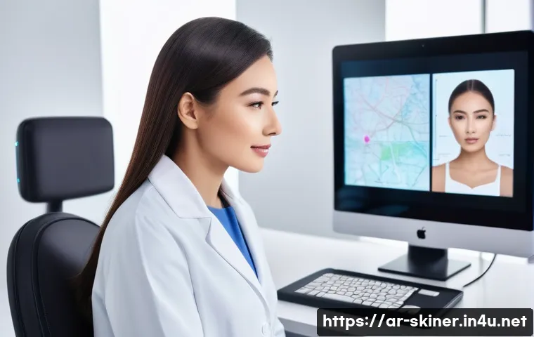 피부관리사의 최신 기술 도입 사례 - **Prompt: AI-Powered Skin Analysis for Personalized Beauty Routine**
    "A clean and well-lit moder...