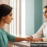Home 21 피부관리사로서의 상담 기술 향상 방법 - **Prompt:** A heartwarming and professional consultation scene in a luxurious, modern Arabian beauty...