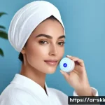 피부관리사가 자주 사용하는 전문 도구 - A modern skincare device demonstration in a bright, elegant spa setting tailored for an Arabic woman...