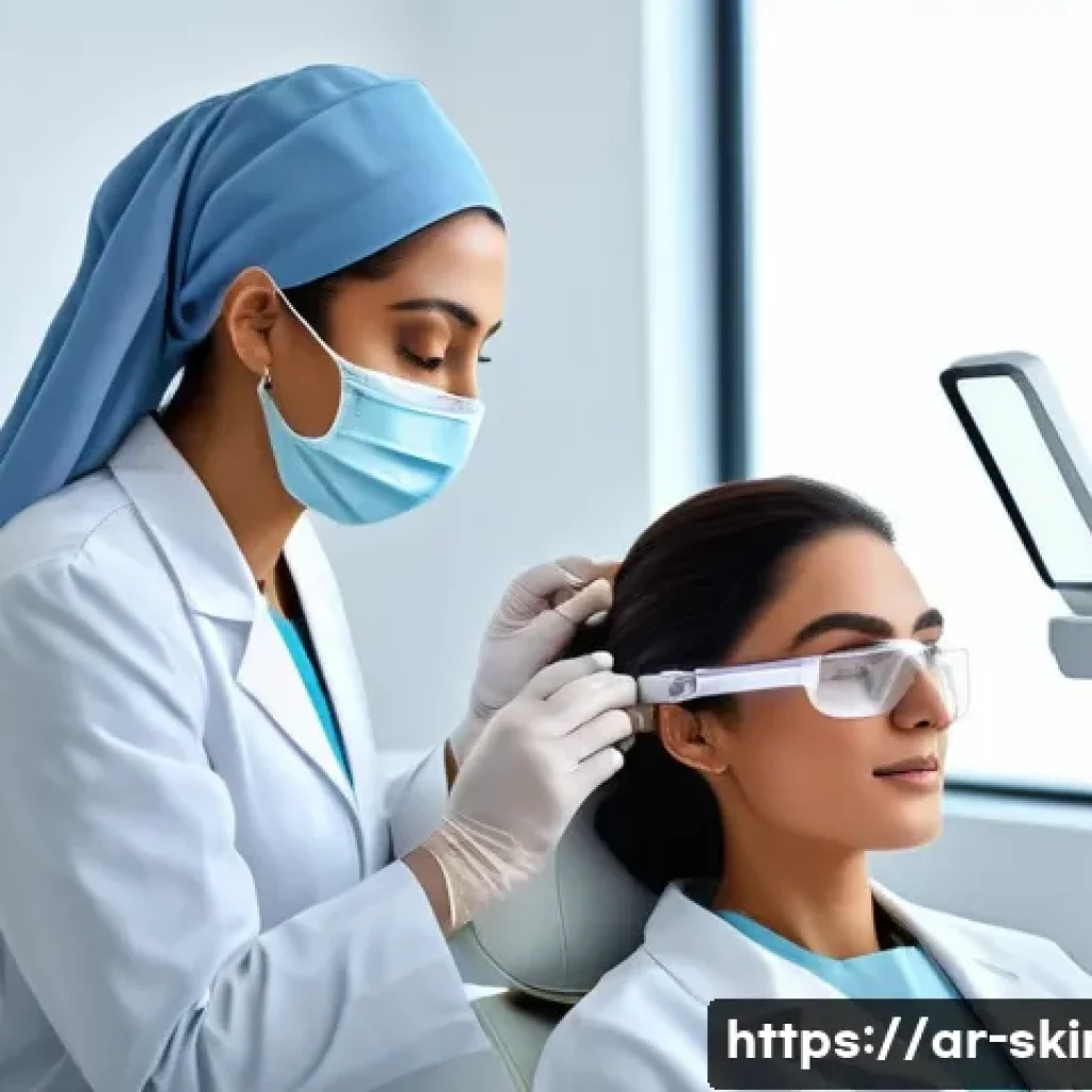 피부관리사의 도전 과제와 극복 사례 - A professional Middle Eastern female skincare specialist in a modern clinic setting, wearing a clean...
