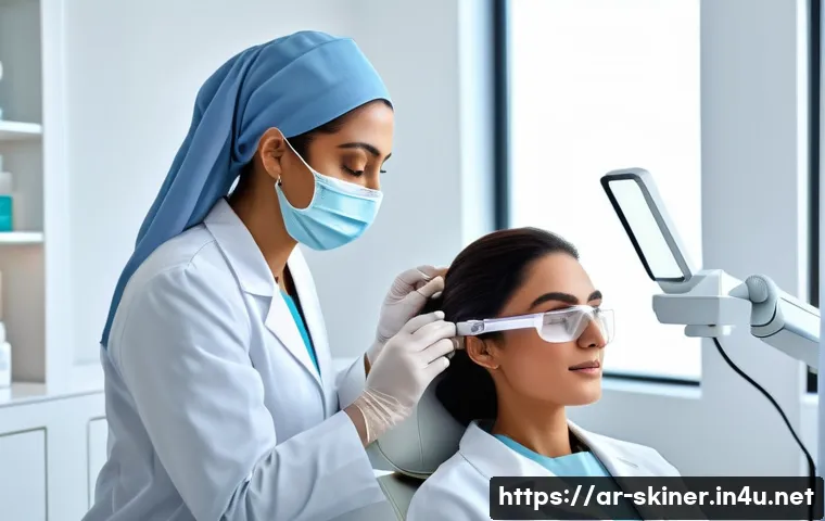 피부관리사의 도전 과제와 극복 사례 - A professional Middle Eastern female skincare specialist in a modern clinic setting, wearing a clean...