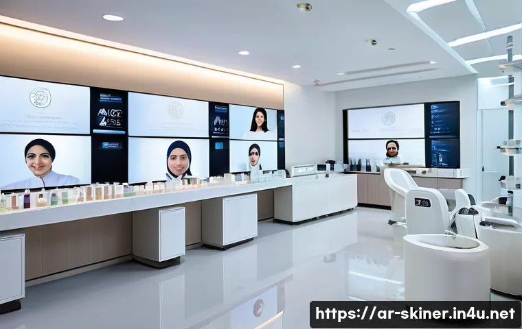 피부관리사의 글로벌 자격증 취득 팁 - A professional skincare training center in a modern Middle Eastern setting, featuring a diverse grou...