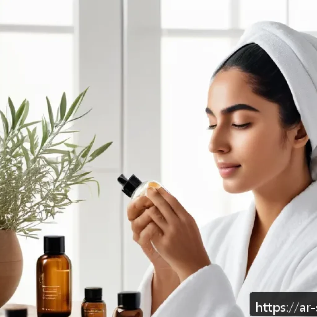 피부관리사 학습 자료 추천 - A serene, modern Middle Eastern skincare spa scene featuring a young Arab woman with medium olive sk...