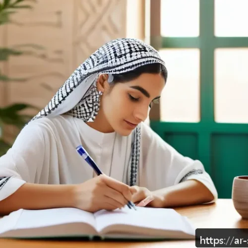 피부관리사 필기 시험 준비법 - A focused young Arab woman in her early 20s studying at a modern desk with an organized timetable di...