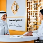 피부관리사 고객관리 시스템 추천 - A modern skincare clinic reception area designed with warm Arabian d&eacute;cor, featuring Arabic calligrap...